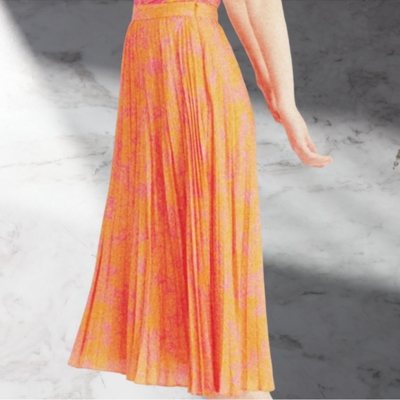 NWT Tanya Taylor ‘Jeana’ Skirt in Orange & Pink Colorblock Floral Ikat Size 2 - Picture 2 of 16